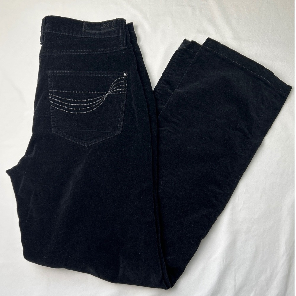 Jag Jeans Womens Mid Rise Straight Leg Jeans Black Velvet Size 8 Chic Stretch